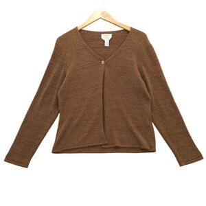 Talbots Petites‎ M Brown Cardigan Knit Long Sleeve One Button Italy Made